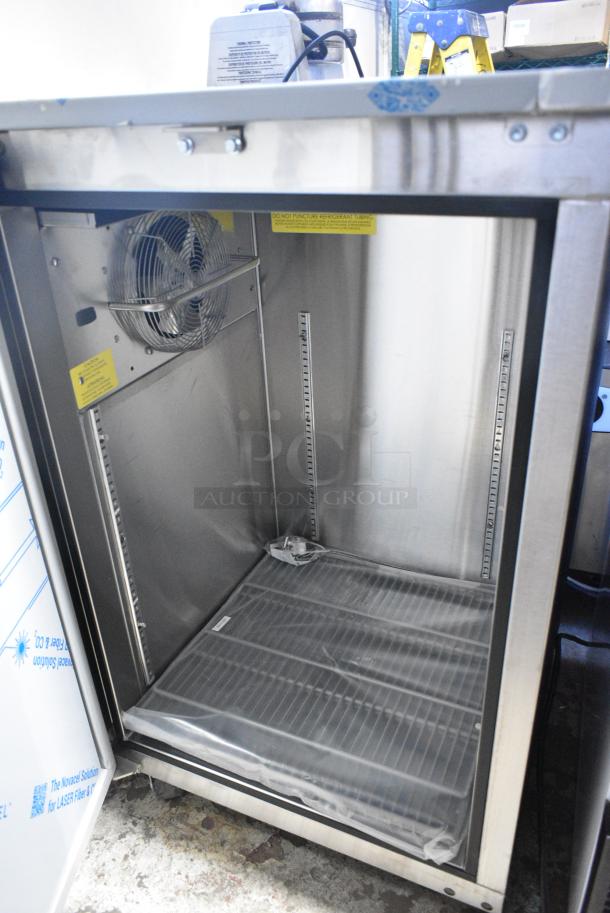 BRAND NEW SCRATCH AND DENT! Glastender C1FB36 Metal Commercial Single Door Undercounter Cooler on Commercial Casters. 115 Volts, 1 Phase. Tested and Working! - Image 3 of 4
