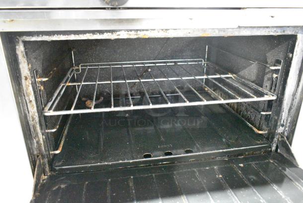 Stainless Steel Commercial Natural Gas Powered 6 Burner Range w/ Oven, Over Shelf and Back Splash. - Image 4 of 5