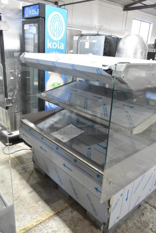 BRAND NEW SCRATCH AND DENT! 2016 BKI HSS4-2TSQ Stainless Steel Commercial Floor Style 2 Tier Warming Display Case Merchandiser. 230 Volts, 1 Phase.