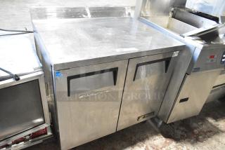 True TWT-36 ENERGY STAR Stainless Steel Commercial 2 Door Work Top Cooler on Commercial Casters. 115 Volts, 1 Phase. Tested and Working!