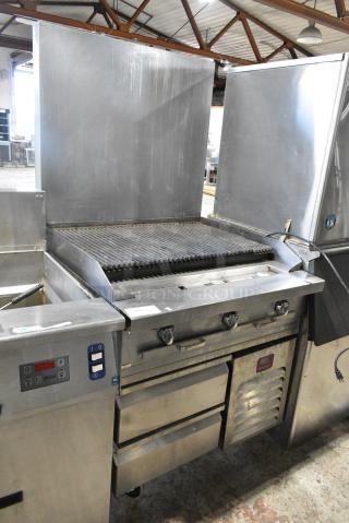 Southbend Stainless Steel Commercial Charbroiler Grill on  2018 Stainless Steel 2 Drawer Chef Base. 115 Volts, 1 Phase. Tested and Powers On But Does Not Get Cold