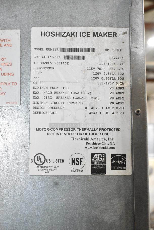 Hoshizaki KM-320MAH Stainless Steel Commercial Ice Head on Commercial Ice Bin. 115-120 Volts, 1 Phase. - Image 6 of 6