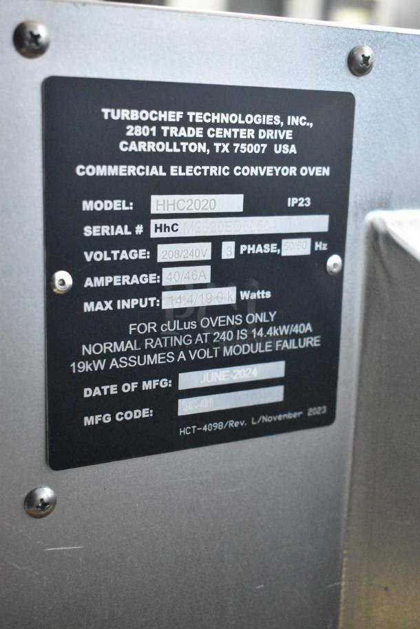 BRAND NEW SCRATCH AND DENT! 2024 Turbochef HHC2020 Stainless Steel Commercial Countertop Electric Powered Conveyor Rapid Cook Oven. 208/240 Volts, 3 Phase. - Image 8 of 8