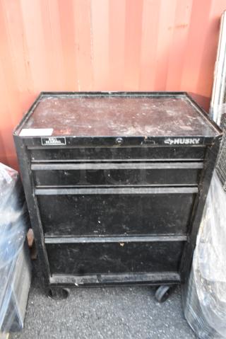 Husky Black Metal 3 Drawer Tool Box on Commercial Casters.