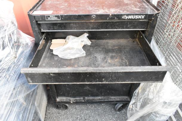 Husky Black Metal 3 Drawer Tool Box on Commercial Casters. - Image 4 of 6
