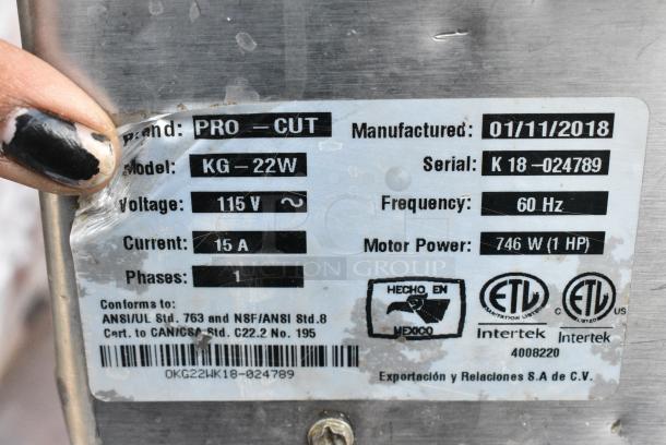 Pro-cut KG-22W Metal Commercial Countertop Meat Grinder Base. 115 Volts, 1 Phase. - Image 6 of 7