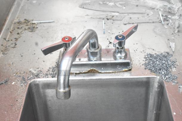 Stainless Steel Single Bay Sink w/ Faucet, Handles and Side Splash Guards. - Image 4 of 4