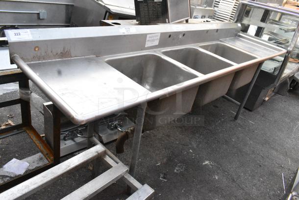 Stainless Steel 3 Bay Sink w/ Dual Drain Boards. - Image 1 of 7
