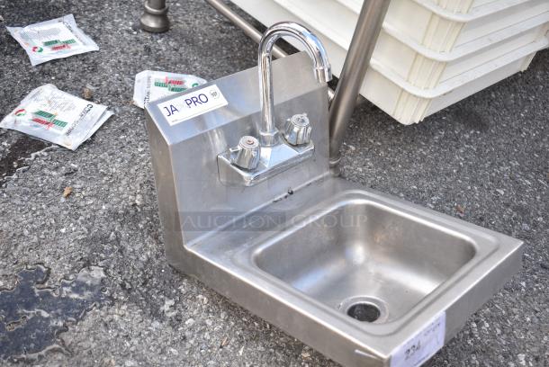 Stainless Steel Single Bay Wall Mount Sink w/ Faucet and Handles. - Image 2 of 4