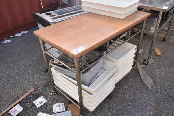 Wooden Table w/ 2 Wire Under Shelves and Contents Including Dough Bins. - Image 2 of 5