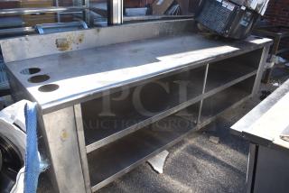 Stainless Steel Counter w/ 2 Under Shelves and Back Splash.