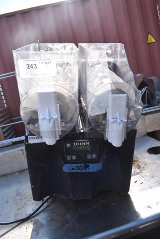 Bunn ULTRA-2 Stainless Steel Commercial Countertop 2 Hopper Slushie Machine. See Pictures for Broken Hopper and Missing Lids. 120 Volts, 1 Phase. Tested and Powers On But Does Not Get Cold