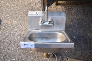 Stainless Steel Single Bay Wall Mount Sink w/ Faucet and Handles.