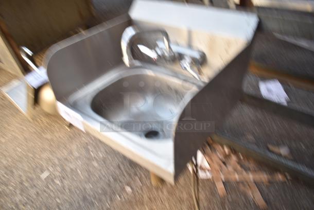 Stainless Steel Single Bay Wall Mount Sink w/ Side Splash Guards, Faucet and Handles. - Image 3 of 4