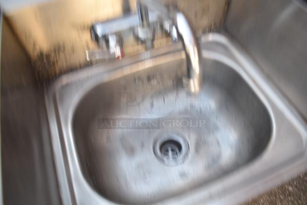 Stainless Steel Single Bay Wall Mount Sink w/ Side Splash Guards, Faucet and Handles. - Image 4 of 4