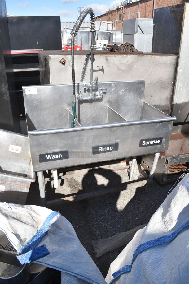 Stainless Steel 3 Bay Sink w/ Spray Nozzle Attachment, Faucet and Handles. - Image 1 of 7