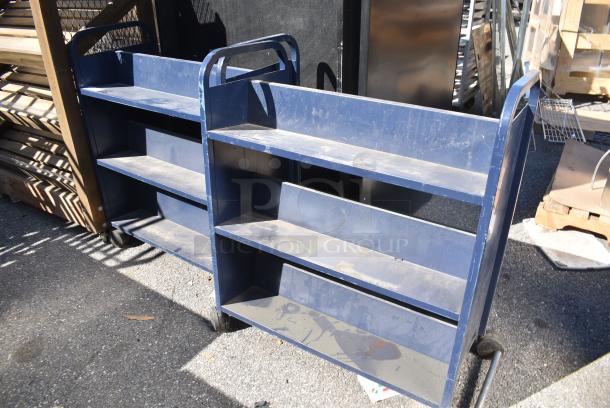 2 Metal Blue Double Sided Book Carts on Commercial Casters. 2 Times Your Bid! - Image 2 of 6