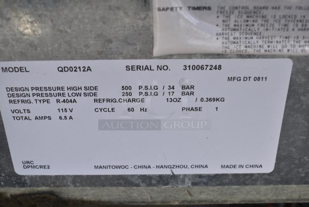 Manitowoc QD0212A Stainless Steel Commercial Undercounter Self Contained Ice Machine. Missing Parts. 115 Volts, 1 Phase. - Image 6 of 7