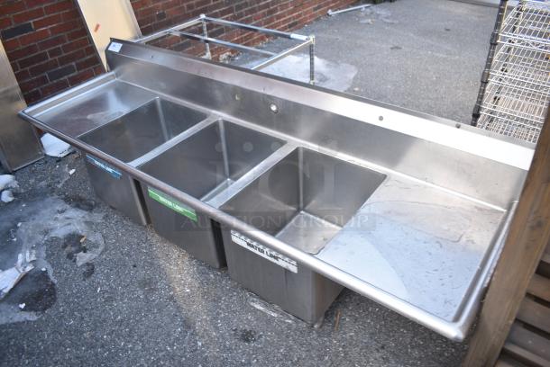 Stainless Steel 3 Bay Sink w/ Dual Drain Boards. No Legs. - Image 3 of 4