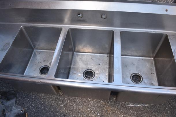 Stainless Steel 3 Bay Sink w/ Dual Drain Boards. No Legs. - Image 4 of 4