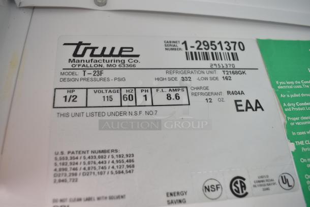 True T-23F Stainless Steel Commercial Single Door Reach In Freezer on Commercial Casters. 115 Volts, 1 Phase. - Image 5 of 6