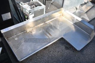 Stainless Steel L Shaped Left Side Clean Side Dishwasher Table. No Legs.