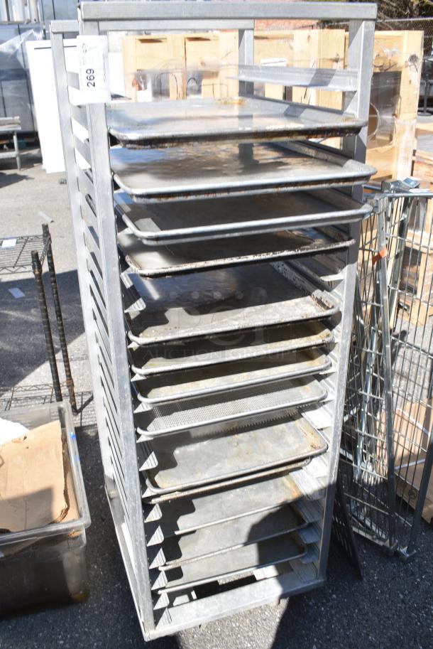 Metal Pan Transport Rack w/ 12 Baking Pans on Commercial Casters. - Image 1 of 5