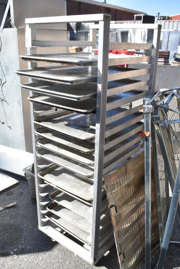 Metal Pan Transport Rack w/ 12 Baking Pans on Commercial Casters. - Image 3 of 5