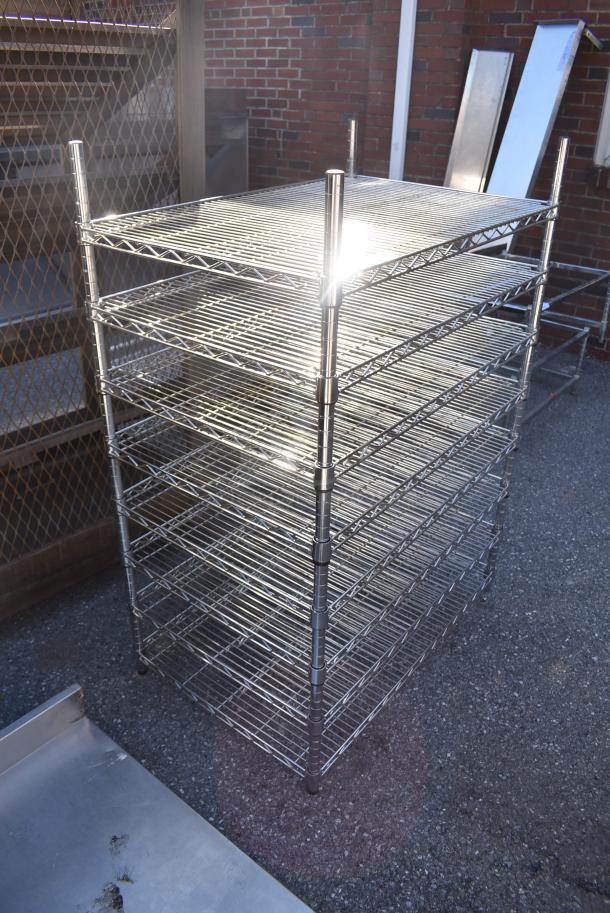 Chrome Finish 8 Tier Wire Shelving Unit. BUYER MUST DISMANTLE. PCI CANNOT DISMANTLE FOR SHIPPING. PLEASE CONSIDER FREIGHT CHARGES. - Image 2 of 3