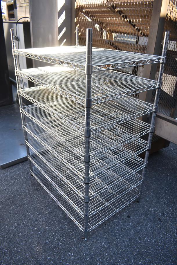 Chrome Finish 8 Tier Wire Shelving Unit. BUYER MUST DISMANTLE. PCI CANNOT DISMANTLE FOR SHIPPING. PLEASE CONSIDER FREIGHT CHARGES. - Image 3 of 3