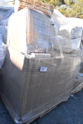 35 BRAND NEW! Boxes Including 347SLWG12 Visions 12 oz. Heavy Weight Clear Plastic Stemless Wine Glass - 64/Case, TL1224TGB Dart Traveler Black Dome Lid With Sip Hole, 50012DWPLAKR EcoChoice 12 oz. Smooth Double Wall Kraft Compostable Paper Hot Cup - 500/Case, 164CUSHMTLLG Vinyl Cushion For Cross Back Chair and Barstool, 760PIC05 Choice 5 oz. Clear Plastic Dessert Cup. 35 Times Your Bid!