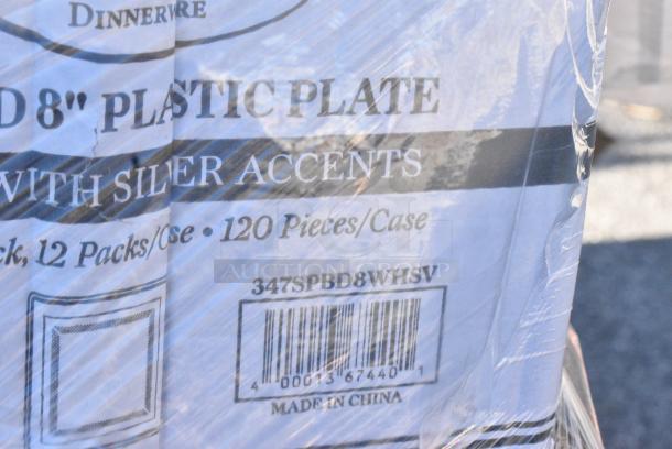 40 BRAND NEW! Boxes Including 129MCR16B Choice 16 oz. Black 6 1/4" Round Microwavable Heavy Weight Container with Lid - 150/Case, 500LFLAT42 Choice Clear Plastic Flat Lid with Straw Slot 42 oz. - 500/Case, 129MCS28B Choice 28 oz. Black Rectangular Microwavable Heavy Weight Container with Lid 8 3/4" x 6 1/4" x 1 3/4" - 150/Case, 347SPBD8WHSV Visions 8" Square White Plastic Plate with Silver Bands - 120/Case, 395TO991 EcoChoice 9" x 9" x 3" Compostable No PFAS Added Bamboo / Bagasse 1 Compartment Take-Out Box - 200/Case, 2 Box 129MCR16B Choice 16 oz. Black 6 1/4" Round Microwavable Heavy Weight Container with Lid - 150/Case. 40 Times Your Bid! - Image 6 of 13