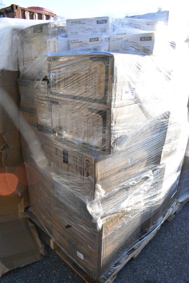 35 BRAND NEW! Boxes Including 500TW7 Choice 7 oz. Translucent Thin Wall Plastic Cold Cup - 2500/Case, 130SERVSPBK Visions 10" Black Disposable Plastic Serving Spoon - 72/Case, 395TO661PF EcoChoice No PFAS Added 6" x 6" x 3" Natural Bagasse Blend Take-Out Container - 500/Case, 127RDTFLBULK Choice Microwavable Translucent Customizable Recessed Fit Deli Lid - 500/Case, 128HD16BULK Choice Heavy Duty 16 oz. Microwavable Translucent Plastic Deli Container - 480/Case, 18218X3 Choice 18" x 3000' Foodservice Film with Serrated Cutter, 394EN304XL Noble Products Nitrile White 3 Mil Thick All Purpose Powder-Free Textured Gloves - Extra Large - 1000/Case, 130WBKFORKH Choice Black Heavy Weight Wrapped Polystyrene Plastic Fork - 1000/Case, 130BKFKNH250 Choice Black Heavy Weight Wrapped Polystyrene Plastic Fork and Knife Cutlery Pack with Napkin - 250/Case. 35 Times Your Bid! - Image 2 of 18