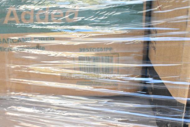 35 BRAND NEW! Boxes Including 500TW7 Choice 7 oz. Translucent Thin Wall Plastic Cold Cup - 2500/Case, 130SERVSPBK Visions 10" Black Disposable Plastic Serving Spoon - 72/Case, 395TO661PF EcoChoice No PFAS Added 6" x 6" x 3" Natural Bagasse Blend Take-Out Container - 500/Case, 127RDTFLBULK Choice Microwavable Translucent Customizable Recessed Fit Deli Lid - 500/Case, 128HD16BULK Choice Heavy Duty 16 oz. Microwavable Translucent Plastic Deli Container - 480/Case, 18218X3 Choice 18" x 3000' Foodservice Film with Serrated Cutter, 394EN304XL Noble Products Nitrile White 3 Mil Thick All Purpose Powder-Free Textured Gloves - Extra Large - 1000/Case, 130WBKFORKH Choice Black Heavy Weight Wrapped Polystyrene Plastic Fork - 1000/Case, 130BKFKNH250 Choice Black Heavy Weight Wrapped Polystyrene Plastic Fork and Knife Cutlery Pack with Napkin - 250/Case. 35 Times Your Bid! - Image 7 of 18