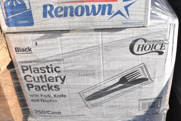 35 BRAND NEW! Boxes Including 500TW7 Choice 7 oz. Translucent Thin Wall Plastic Cold Cup - 2500/Case, 130SERVSPBK Visions 10" Black Disposable Plastic Serving Spoon - 72/Case, 395TO661PF EcoChoice No PFAS Added 6" x 6" x 3" Natural Bagasse Blend Take-Out Container - 500/Case, 127RDTFLBULK Choice Microwavable Translucent Customizable Recessed Fit Deli Lid - 500/Case, 128HD16BULK Choice Heavy Duty 16 oz. Microwavable Translucent Plastic Deli Container - 480/Case, 18218X3 Choice 18" x 3000' Foodservice Film with Serrated Cutter, 394EN304XL Noble Products Nitrile White 3 Mil Thick All Purpose Powder-Free Textured Gloves - Extra Large - 1000/Case, 130WBKFORKH Choice Black Heavy Weight Wrapped Polystyrene Plastic Fork - 1000/Case, 130BKFKNH250 Choice Black Heavy Weight Wrapped Polystyrene Plastic Fork and Knife Cutlery Pack with Napkin - 250/Case. 35 Times Your Bid! - Image 15 of 18