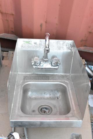 Regency 600HS12SP Stainless Steel Single Bay Wall Mount Sink w/ Faucet, Handles and Side Splash Guards.