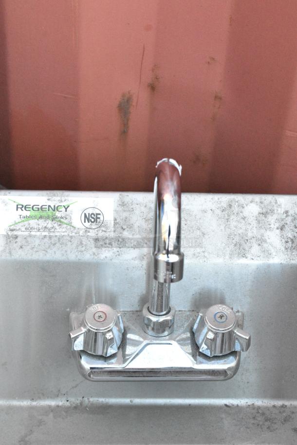 Regency 600HS12SP Stainless Steel Single Bay Wall Mount Sink w/ Faucet, Handles and Side Splash Guards. - Image 3 of 6