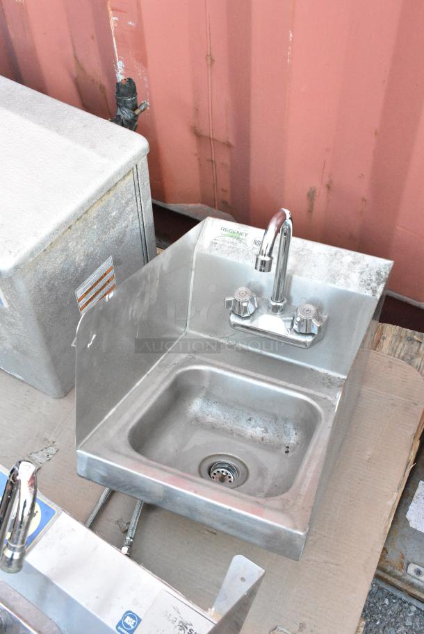 Regency 600HS12SP Stainless Steel Single Bay Wall Mount Sink w/ Faucet, Handles and Side Splash Guards. - Image 4 of 6