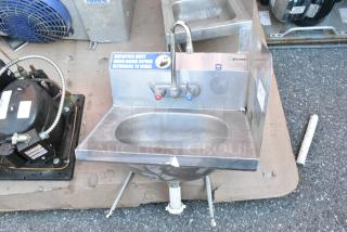 Eagle Stainless Steel Single Bay Wall Mount Sink w/ Faucet, Handles and Right Side Splash Guard.