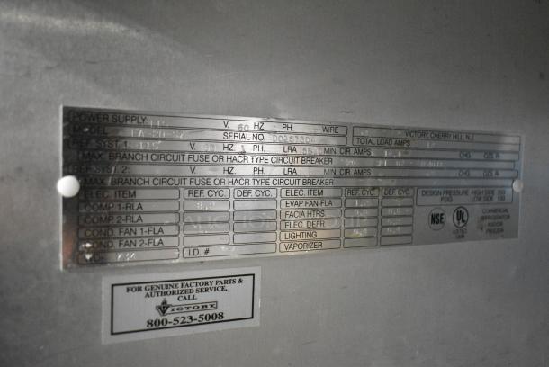 Victory FA-2D-S7 Stainless Steel Commercial 2 Door Reach In Cooler. 115 Volts, 1 Phase. - Image 7 of 8