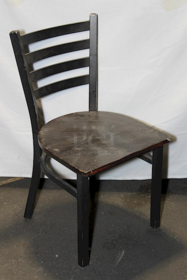 AMAZING! Ladderback Dining Chairs, Metal Frame Mahogany Wood Seat, Table Height. 17x Your Bid. - Image 1 of 6