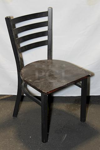 AMAZING! Ladderback Dining Chairs, Metal Frame Mahogany Wood Seat, Table Height. 17x Your Bid.