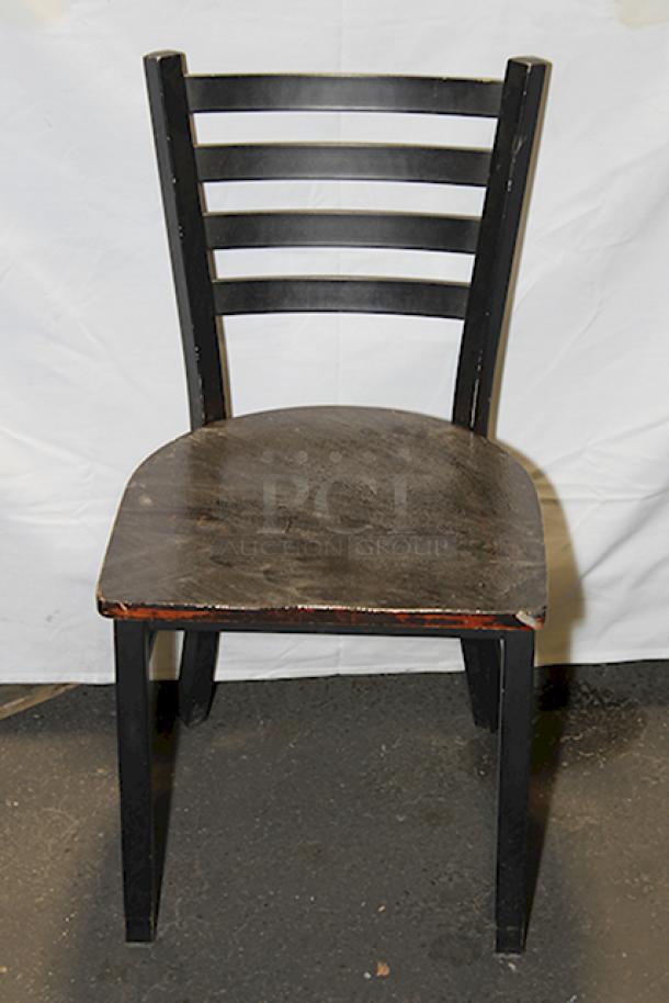 AMAZING! Ladderback Dining Chairs, Metal Frame Mahogany Wood Seat, Table Height. 17x Your Bid. - Image 2 of 6