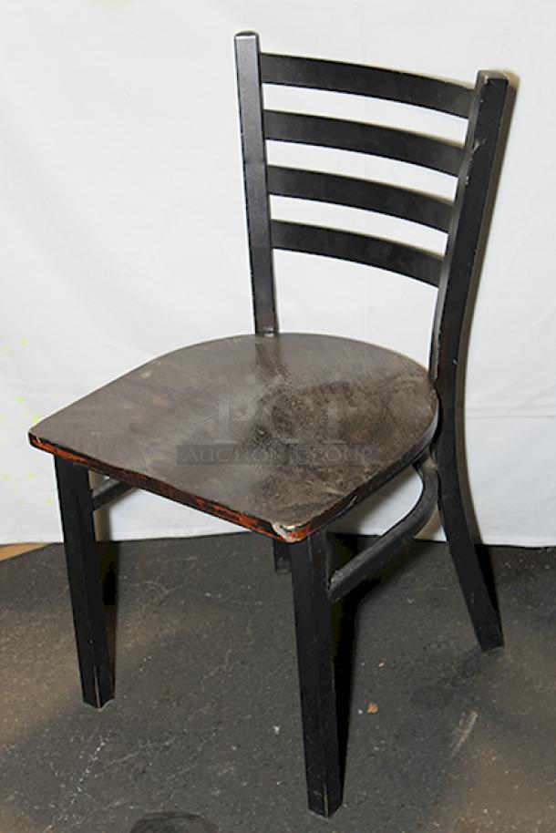 AMAZING! Ladderback Dining Chairs, Metal Frame Mahogany Wood Seat, Table Height. 17x Your Bid. - Image 3 of 6