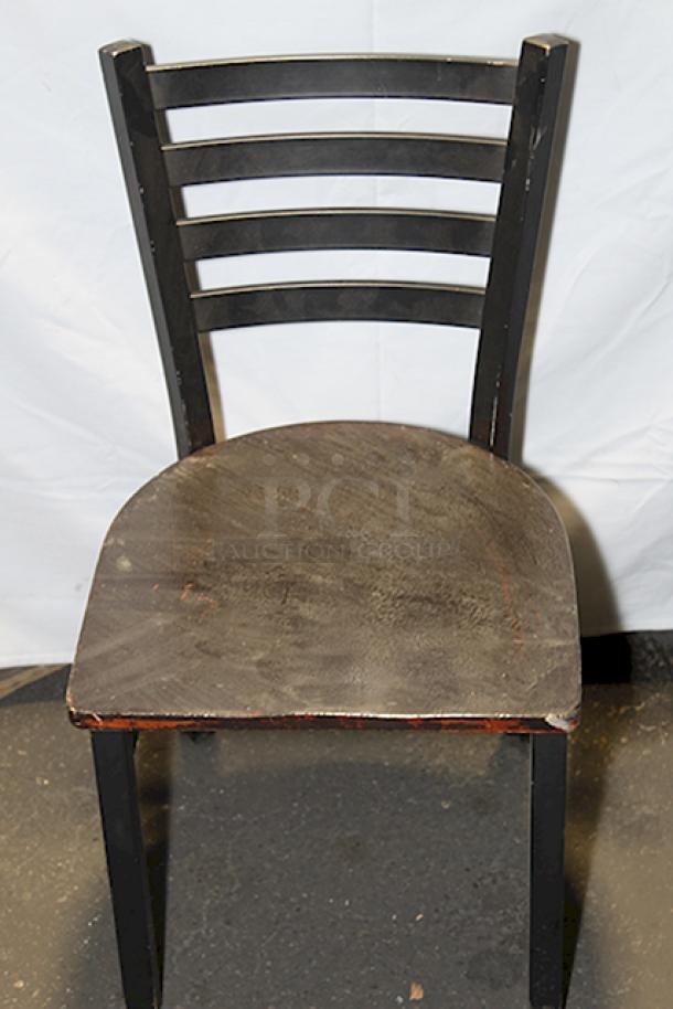 AMAZING! Ladderback Dining Chairs, Metal Frame Mahogany Wood Seat, Table Height. 17x Your Bid. - Image 4 of 6