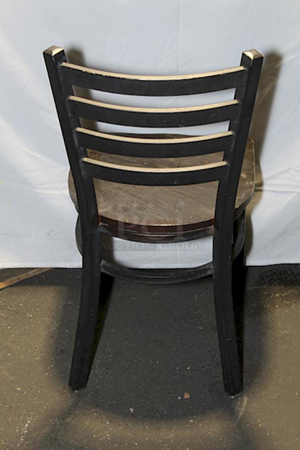 AMAZING! Ladderback Dining Chairs, Metal Frame Mahogany Wood Seat, Table Height. 17x Your Bid. - Image 5 of 6