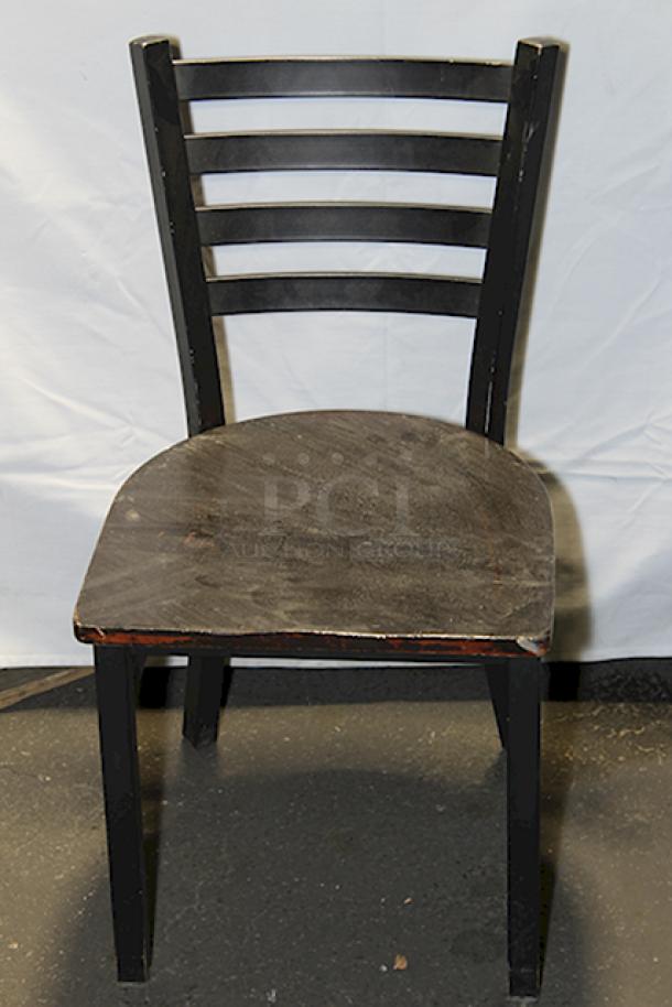 AMAZING! Ladderback Dining Chairs, Metal Frame Mahogany Wood Seat, Table Height. 17x Your Bid. - Image 6 of 6