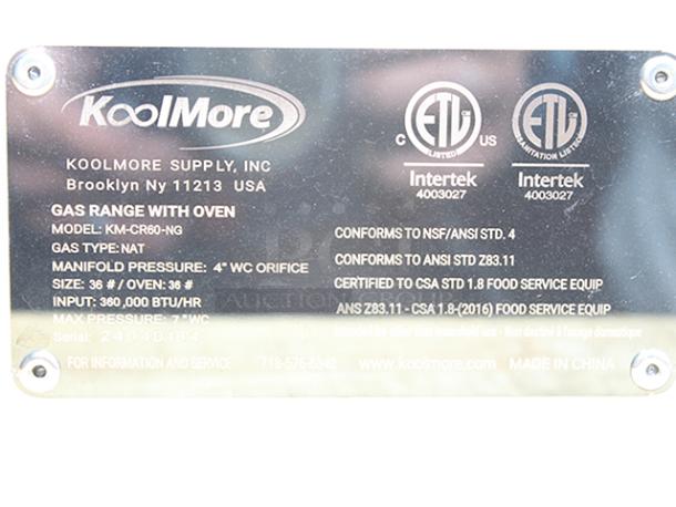 BRAND NEW! OUT OF ORIGINAL PACKAGING! Koolmore KM-CR60-NG 60 in. Commercial 10 Burner Natural Gas Range in Stainless-Steel. S/N: 24040184 - Image 8 of 9