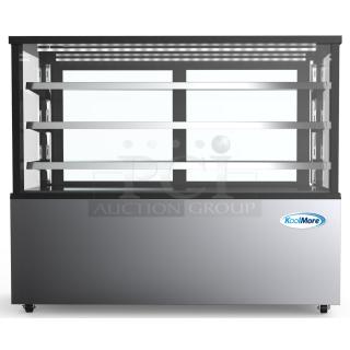 BRAND NEW! CRATED!! Koolmore RBD30C 71 in. Refrigerated Bakery Display Case for Cakes, Stainless Steel Frame, 30 cu. ft. 115V. NO OBSERVABLE DEFECTS!! GLASS LOOKS PERFECT! S/N: 318428931
