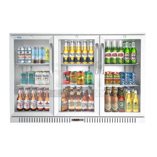 BRAND NEW SCRATCH & DENT! Koolmore BC-3DSW-SS 53 in. Three-Door Back Bar Refrigerator - 11 Cu Ft. Unit is dented (see photos).